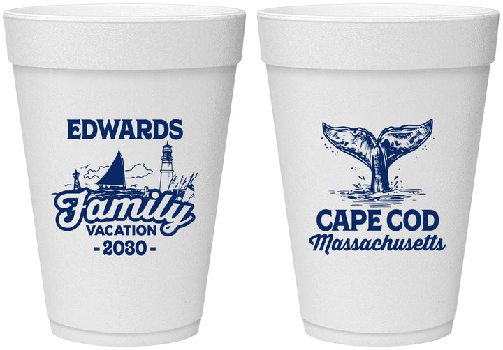 Personalized Family Vacation 16 oz Foam Cups - Cape Cod | 180046