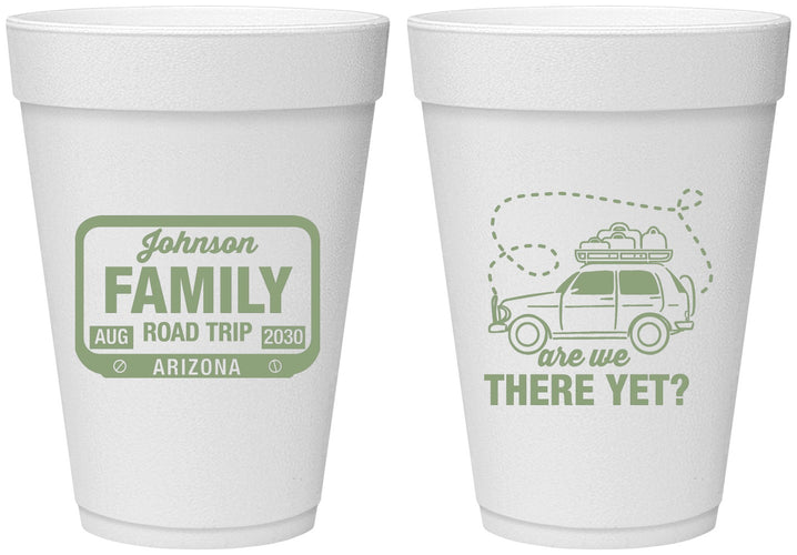 Personalized Family Vacation 16 oz Foam Cups - Road Trip Car | 180050