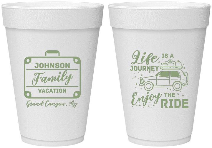 Personalized Family Vacation 16 oz Foam Cups - Road Trip Car | 180051