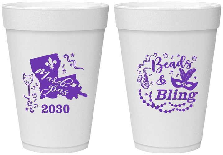 Personalized Mardi Gras 16 oz Foam Cups - Beads And Bling | 190002