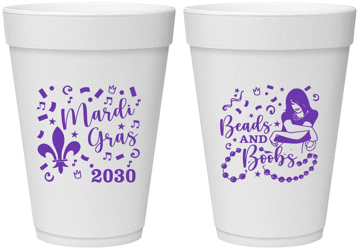 Personalized Mardi Gras 16 oz Foam Cups - Beads And Boobs | 190005