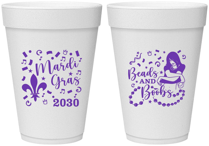 Personalized Mardi Gras 16 oz Foam Cups - Beads And Boobs | 190005