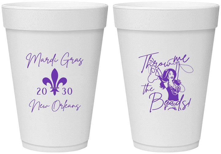 Personalized Mardi Gras 16 oz Foam Cups - Throw Me The Beads | 190008