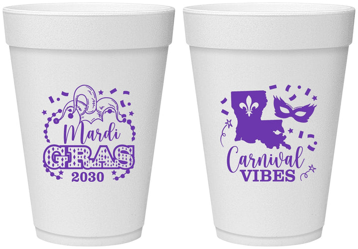 Personalized Mardi Gras 16 oz Foam Cups - Fleur De Lis Carnaval | 190012