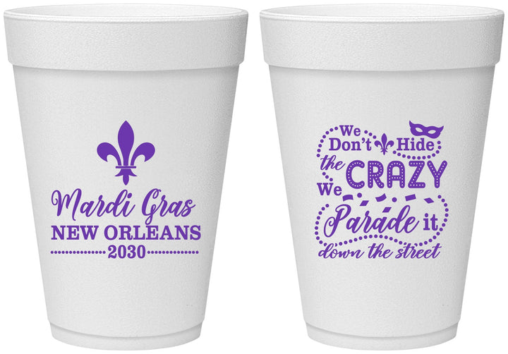 Personalized Mardi Gras 16 oz Foam Cups - Fleur De Lis | 190013