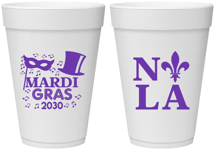 Personalized Mardi Gras 16 oz Foam Cups - Nola Fleur De Lis | 190014