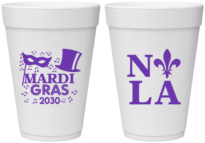 Personalized Mardi Gras 16 oz Foam Cups - Nola Fleur De Lis | 190014