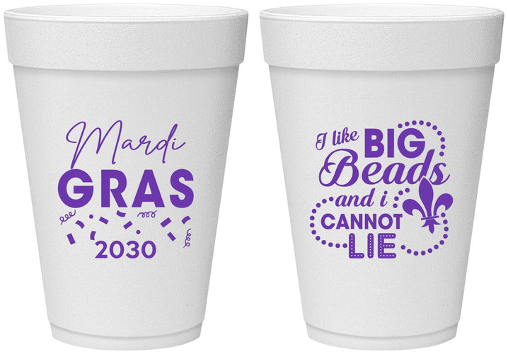 Personalized Mardi Gras 16 oz Foam Cups - Big Bead Fleur De Lis | 190018