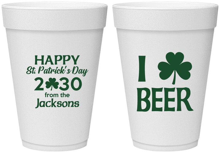 Personalized St Patricks Day 16 oz Foam Cups - Clover Irish | 200003