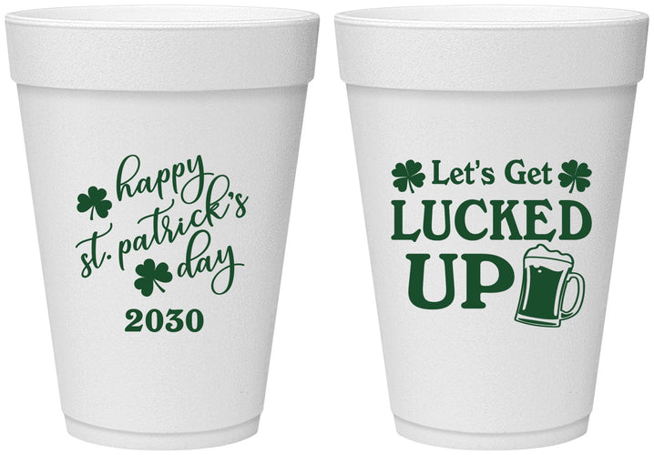 Personalized St Patricks Day 16 oz Foam Cups - Lucked Up | 200007