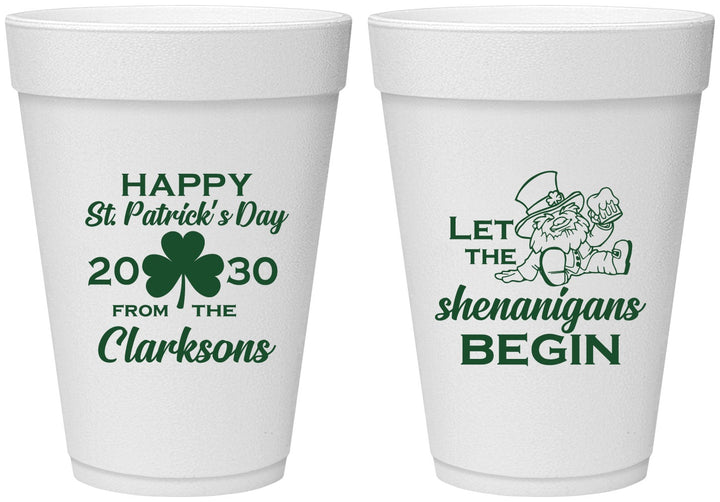 Personalized St Patricks Day 16 oz Foam Cups - Shenanigans Leprechaun | 200011