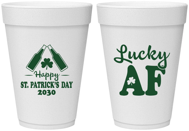 Personalized St Patricks Day 16 oz Foam Cups - Lucky Af | 200017