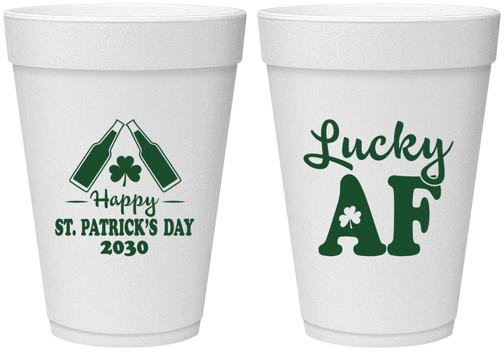 Personalized St Patricks Day 16 oz Foam Cups - Lucky Af | 200017