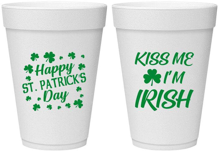 Personalized St Patricks Day 16 oz Foam Cups - Kiss Me I Am Irish | 200018