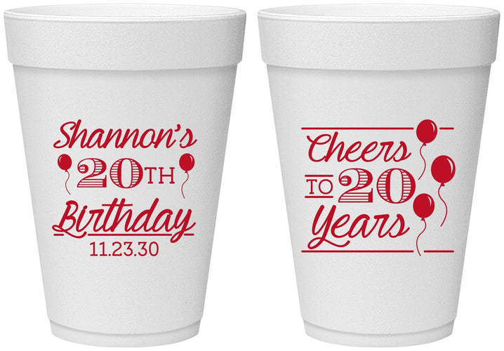 Personalized Birthday 16 oz Foam Cups - Cheers To 20 Years | 20004