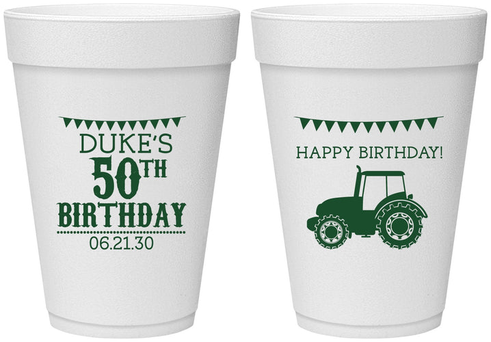 Personalized Birthday 16 oz Foam Cups - 50th Tractor | 20005