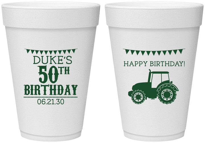 Personalized Birthday 16 oz Foam Cups - 50th Tractor | 20005