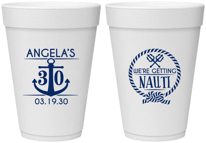 Personalized Birthday 16 oz Foam Cups - 30th Nautical | 20010