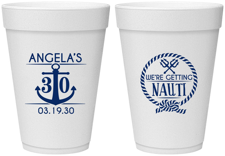 Personalized Birthday 16 oz Foam Cups - 30th Nautical | 20010