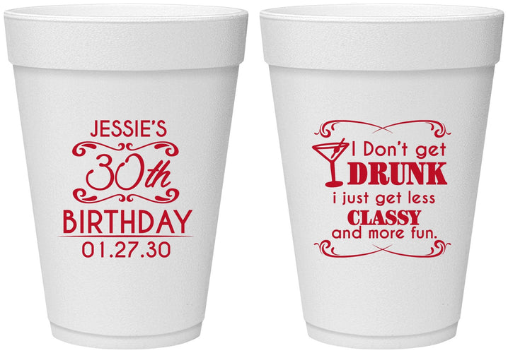 Personalized Birthday 16 oz Foam Cups - Dirty 30 | 20011
