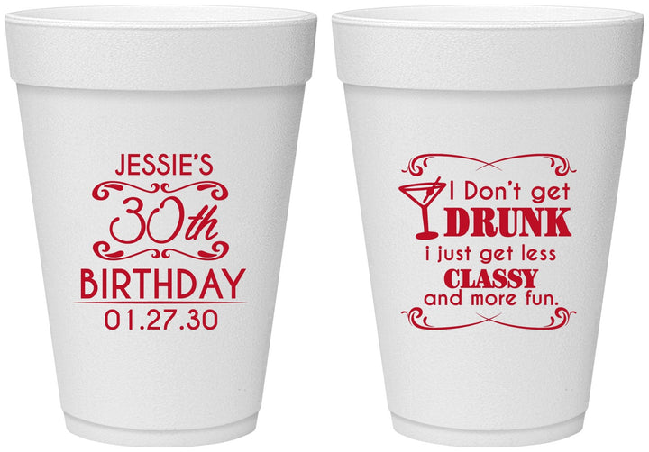 Personalized Birthday 16 oz Foam Cups - Dirty 30 | 20011