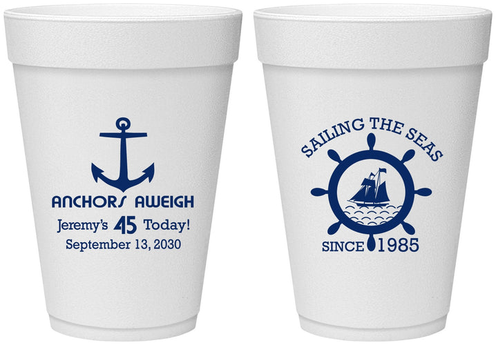 Personalized Birthday 16 oz Foam Cups - 45th Nautical | 20023