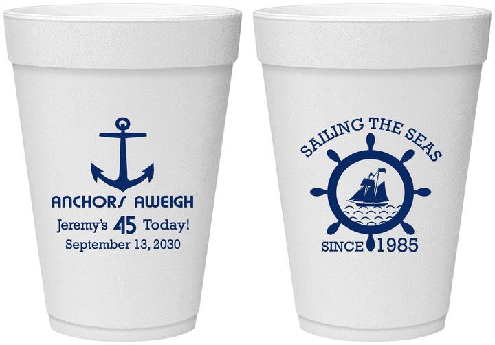 Personalized Birthday 16 oz Foam Cups - 45th Nautical | 20023