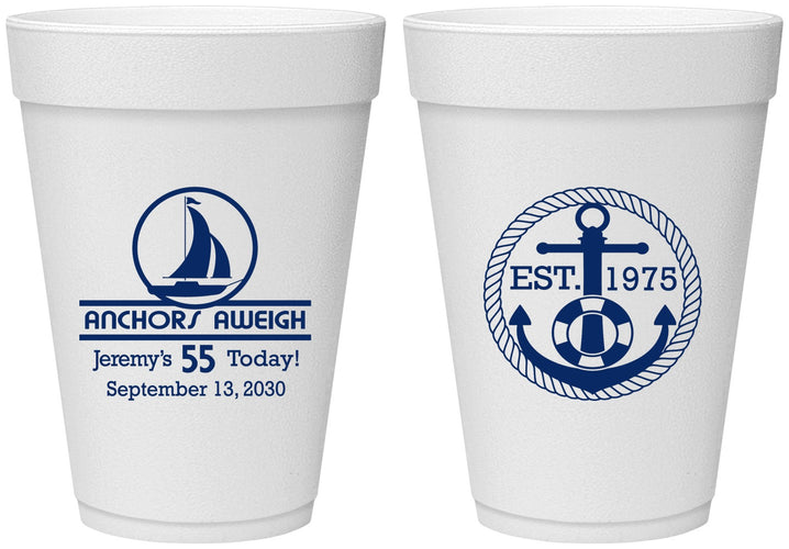 Personalized Birthday 16 oz Foam Cups - 55th Nautical | 20025