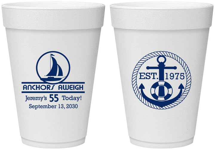 Personalized Birthday 16 oz Foam Cups - 55th Nautical | 20025