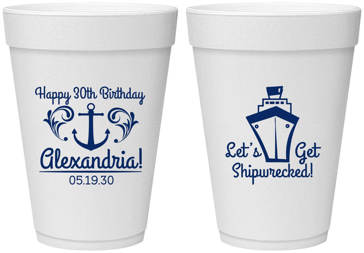 Personalized Birthday 16 oz Foam Cups - 30th Shipwrecked | 20026