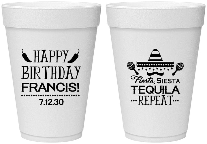 Personalized Birthday 16 oz Foam Cups - Fiesta Siesta Tequila | 20030