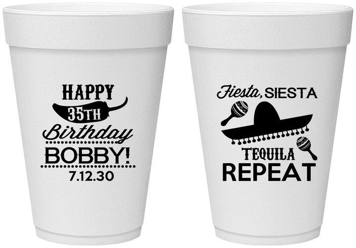 Personalized Birthday 16 oz Foam Cups - 35th Fiesta Siesta Tequila | 20031