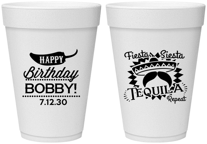 Personalized Birthday 16 oz Foam Cups - Fiesta Siesta Tequila | 20032