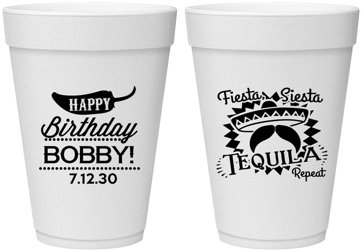 Personalized Birthday 16 oz Foam Cups - Fiesta Siesta Tequila | 20032