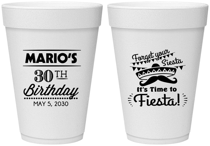 Personalized Birthday 16 oz Foam Cups - 30th Fiesta | 20034