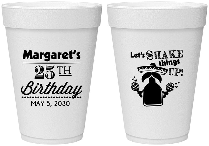 Personalized Birthday 16 oz Foam Cups - 25th Fiesta | 20035