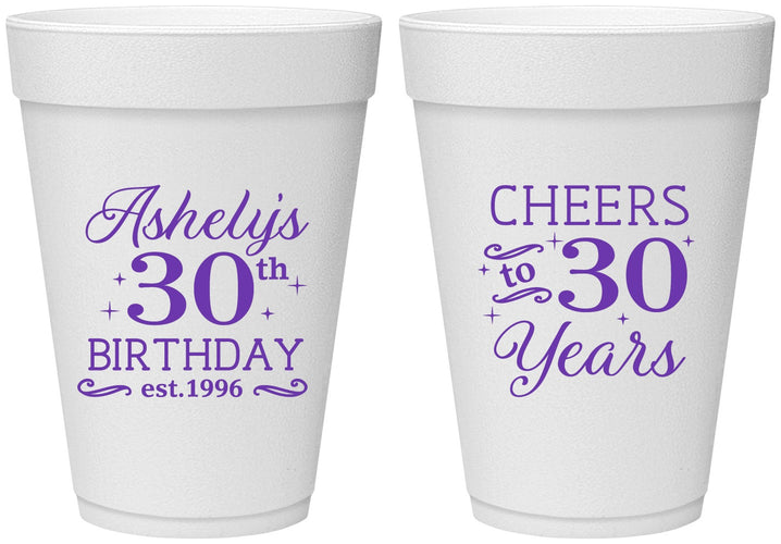 Personalized Birthday 16 oz Foam Cups - Cheers To 30 Years | 20041