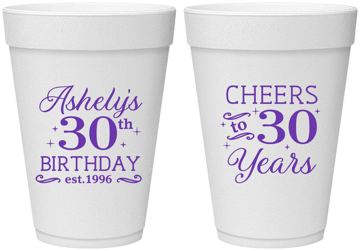 Personalized Birthday 16 oz Foam Cups - Cheers To 30 Years | 20041