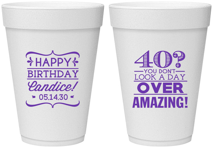 Personalized Birthday 16 oz Foam Cups - 40th | 20044