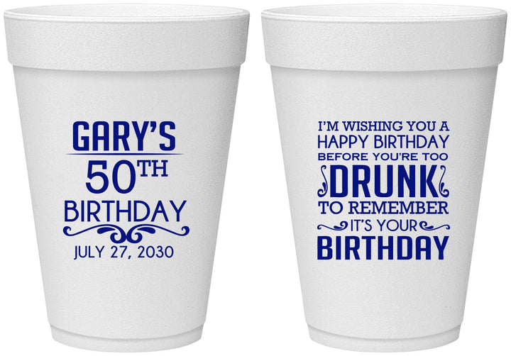 Personalized Birthday 16 oz Foam Cups - 50th | 20095