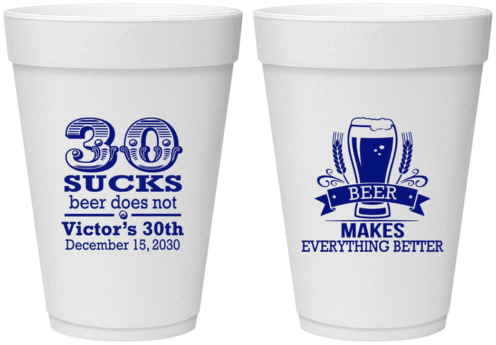 Personalized Birthday 16 oz Foam Cups - 30th Sucks | 20097