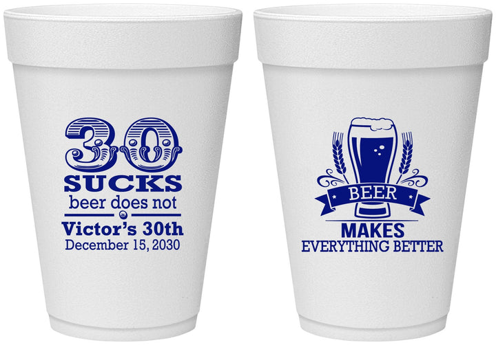 Personalized Birthday 16 oz Foam Cups - 30th Sucks | 20097