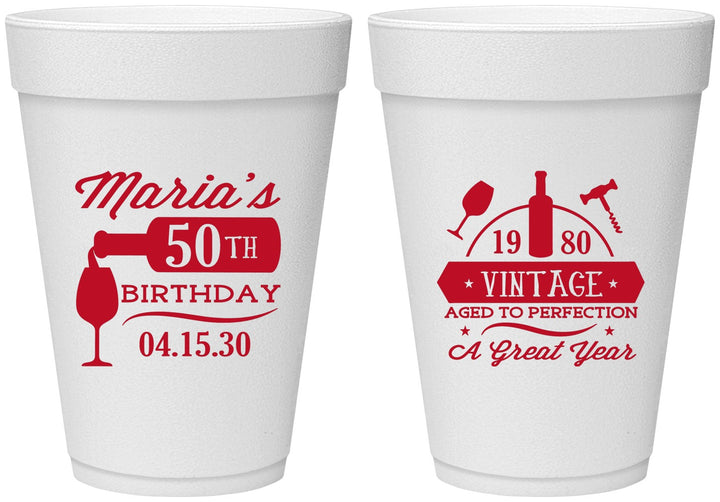Personalized Birthday 16 oz Foam Cups - 50th Wine | 20098