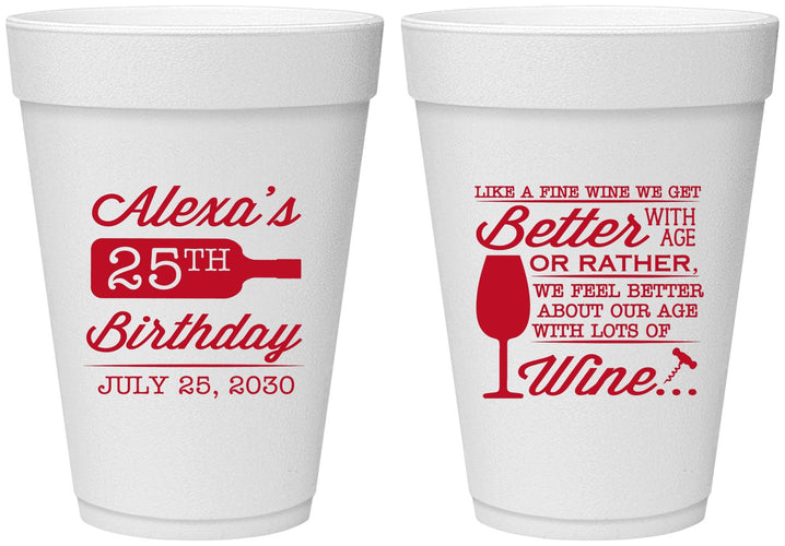 Personalized Birthday 16 oz Foam Cups - 25th Wine | 20099
