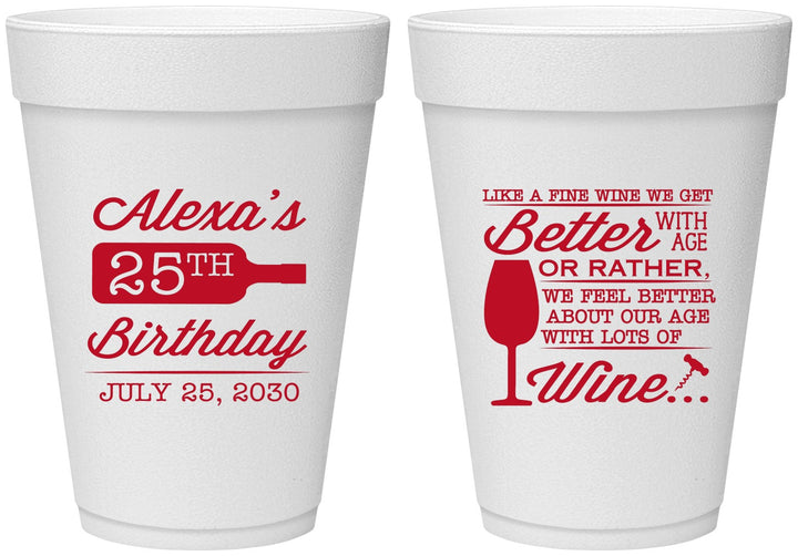 Personalized Birthday 16 oz Foam Cups - 25th Wine | 20099