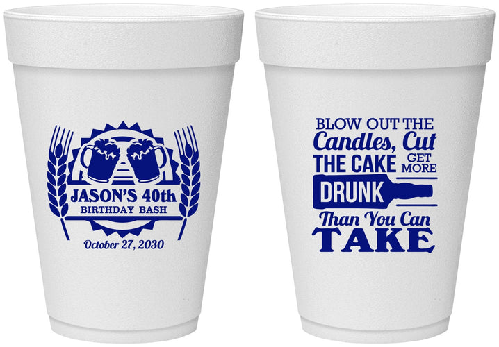 Personalized Birthday 16 oz Foam Cups - 40th | 20103