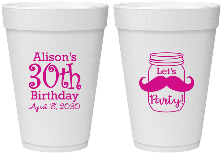 Personalized Birthday 16 oz Foam Cups - 30th | 20104