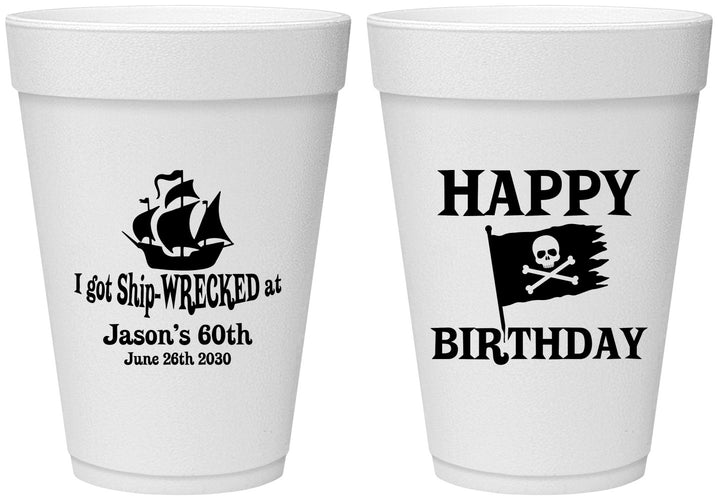 Personalized Birthday 16 oz Foam Cups - 60th Pirate | 20106