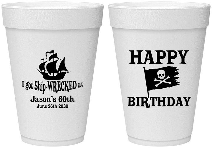 Personalized Birthday 16 oz Foam Cups - 60th Pirate | 20106