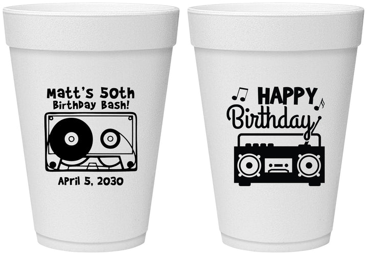 Personalized Birthday 16 oz Foam Cups - 50th Cassette Tape | 20117